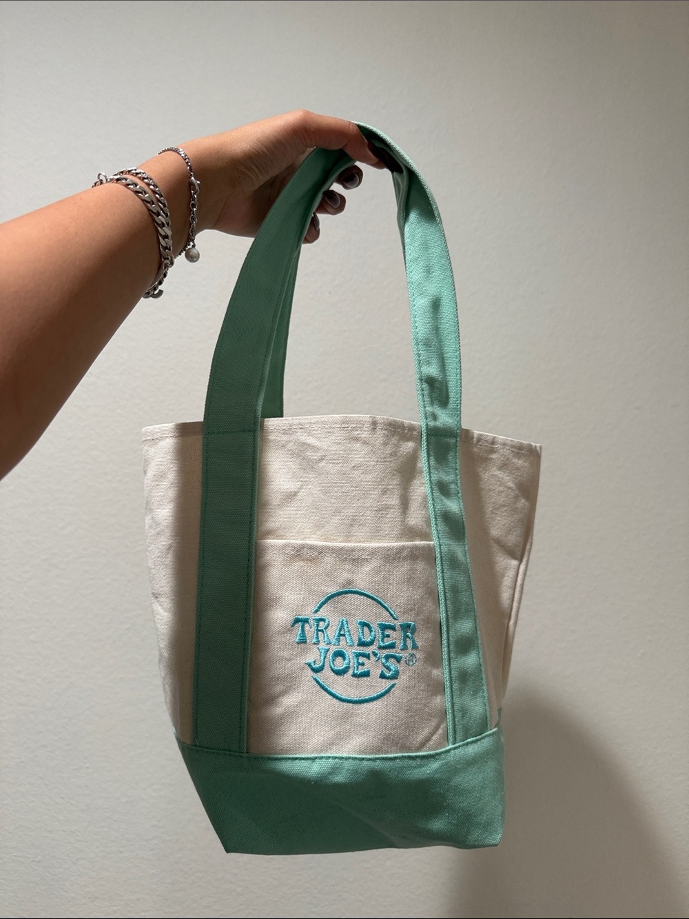 Trader Joe's Cream & Mint Canvas Tote